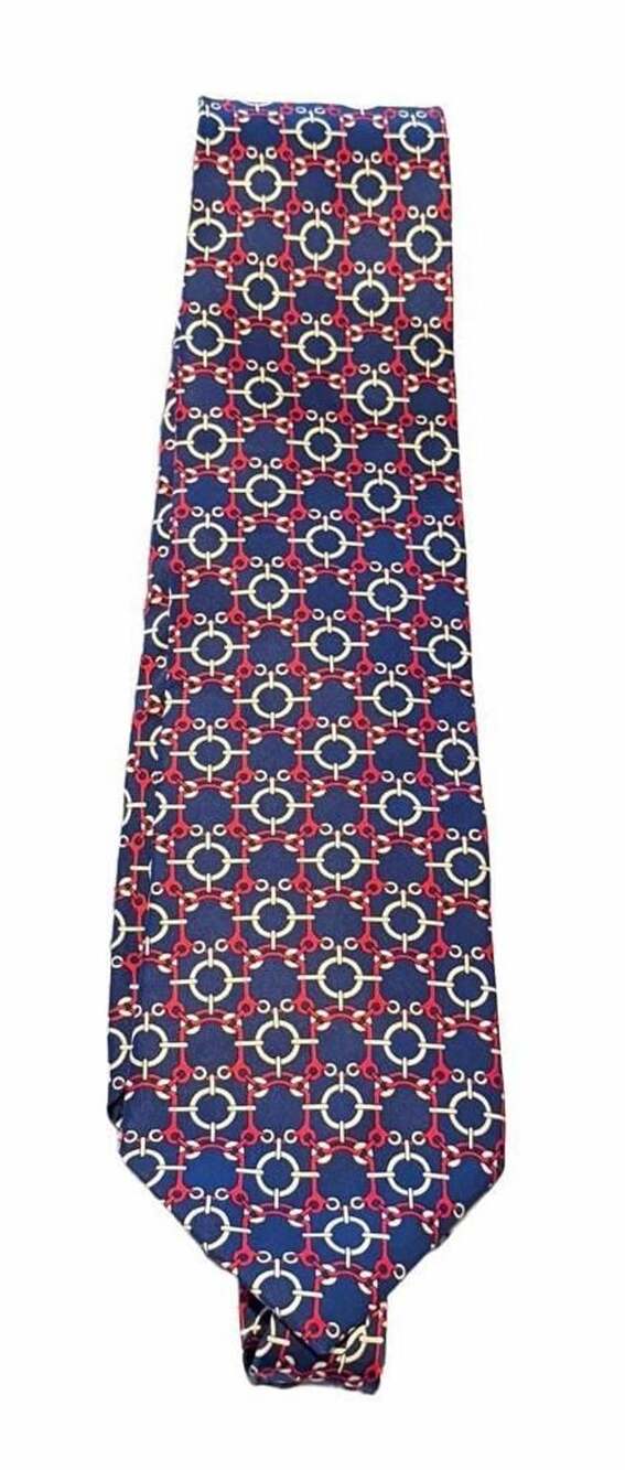 Rue St Honore Paris Silk Tie Navy  Red Yellow Chain Link Pattern Formal Dressy